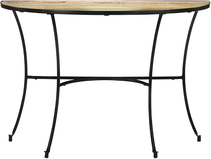 Rustic Solid Reclaimed Wood Side Table, Mixed Color Finish Crescent Console