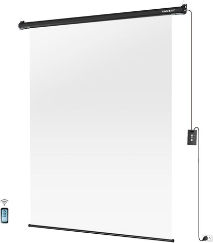 RAUBAY Motorized Pull Down White Screen Backdrop - 59.8" x 86.6" Collapsible Wall-Mount Background for Professional Video Production, Photography Studio, Video Conferencing and YouTube, TikTok Creator