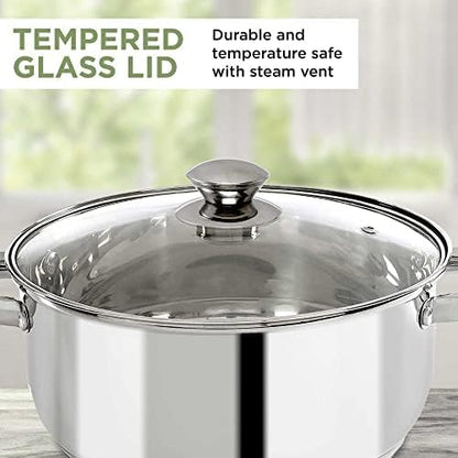 Ecolution Stainless Steel Stock Pot, Encapsulated Induction Ready Cooking Pot with Glass Lid, Oven Safe, Dishwasher Safe Soup Pot, 5-Quart