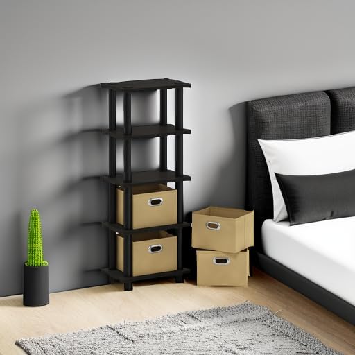 Furinno LACi 4-Bins System Rack, 11.3 x 28.8 Inch, Espresso/Black
