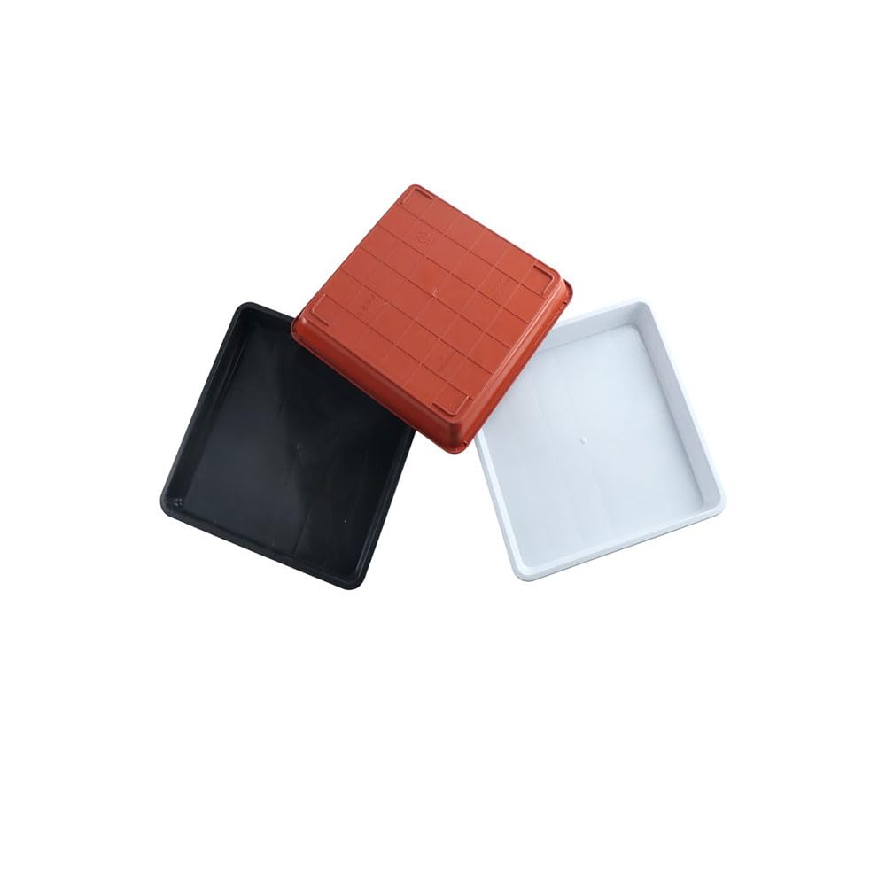 Pokinge 3 Packs Planter Tray, Durable Resin Flower Pot Tray 7.1” Square Flower Bottom Seat Outdoor Garden Plant Supplies Thick Water Drip Tray