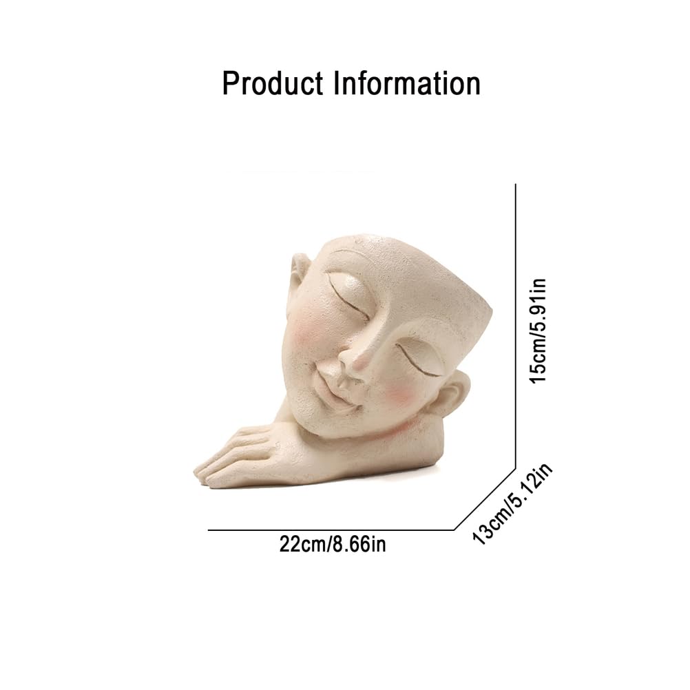 KuaKe Resin Head Face Planter Pot, Artistic Sculpture for Indoor Plants, Modern Home Garden Decor Statue with Sideways Resting Design, Ideal Gift for Plant Lovers, Novelty Balcony Patio Decor