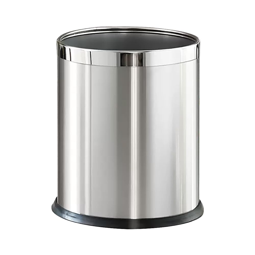 LEASYLIFE 2.6Gallon/10L，Stainless Steel Bathroom Trash Can,Chrome Trash Can,Silver Garbage Can for Office，Wastebasket for Hotel，Office，Store，Metal Trash bin Without lid (Silver)