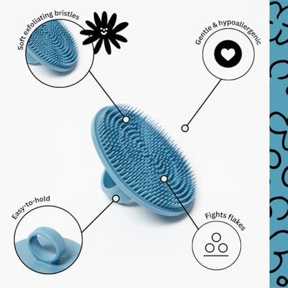 Boie USA Face Scrubber - Handheld Facial Tool, Deep Cleansing Exfoliating Facial Brush. Fights Acne with Gentle, Silicone-Like Bristles, Long Lasting, & Hypoallergenic (Blue)