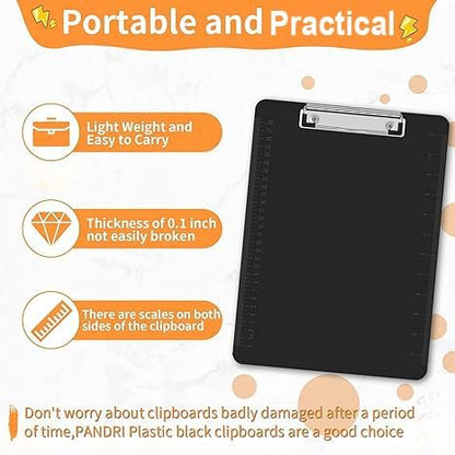 Black Clipboards, PANDRI 12 Pack Plastic Black Clipboards with Low Profile Clip 12.5 x 9 Standard Letter Size Clipboard for classrooms Office