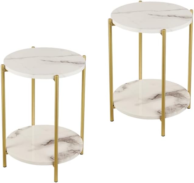 Gawicpy 2 Tier Round Side Table, Folding End Tables Coffee Table Simplistic