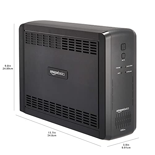 Amazon Basics UPS Battery Backup & Surge Protector 1500VA/900W, 10 Outlets, Line Interactive Uninterruptible Supply, for Power Outage Protection, Black