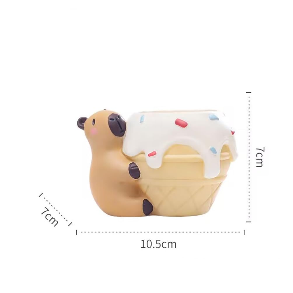 SPEALLOY Capybara Resin Succulent Planter Set of 2 - Mini Garden Decor with Drainage Holes (4.1"x2.75", for Plant Lovers)