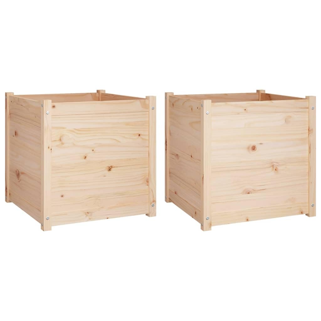 hliofuir Set of 2 Large Garden Planters, 23.6" Square Wood Plant Boxes for Outdoor Patio, Backyard, and Terrace, Rustic Solid Pinewood Planter Container for Flowers, Vegetables, and Herbs