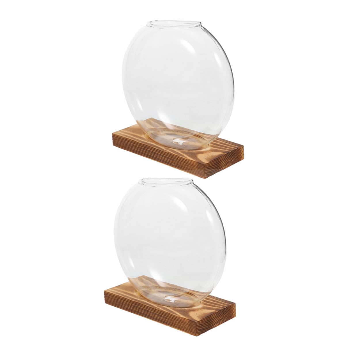 QUMIIRITY 2Pcs Hydroponic Glass Vase with Wooden Base, Plant Propagation Station for Home Office Balcony, Retro Style Plant Terrarium Holders for Indoor Gardening