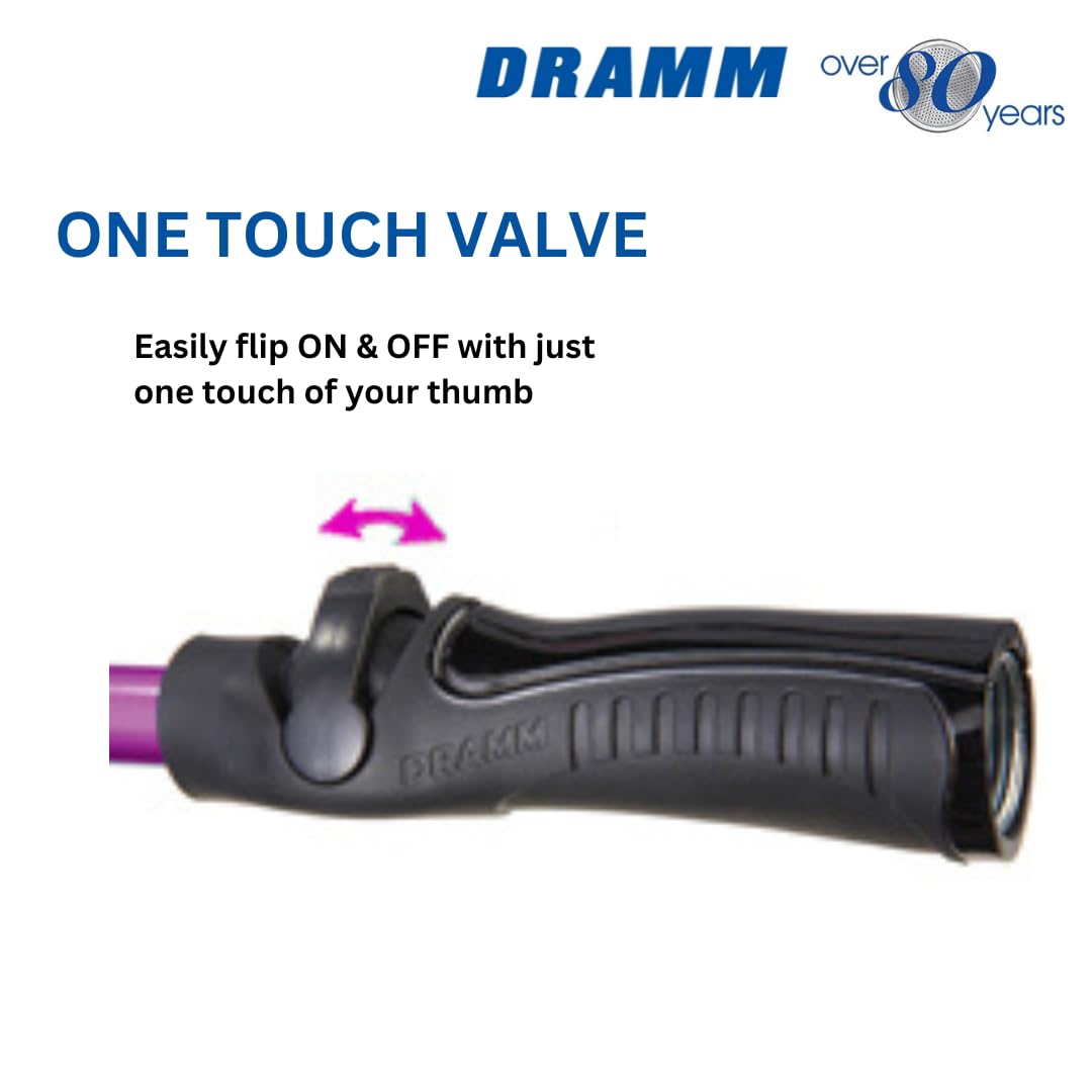 Dramm Rain Wand with One Touch Thumb Valve – Gentle Full Flow Shower Head Watering Wand for Garden Hose, Aluminum Construction – 16 Inch – Green