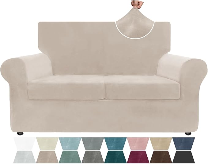 ZNSAYOTX Luxury Velvet Sofa Cover 3 Piece Stretch Loveseat Covers