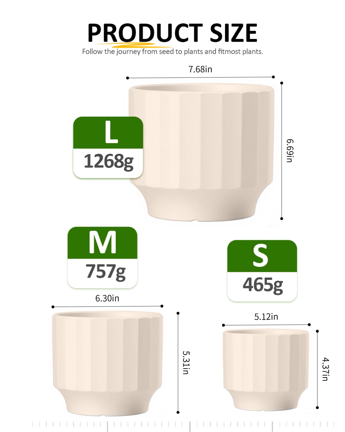 OXART Ceramic Plant Pot, 7.6+6.2+5 inch Planter with Drainage Hole, Set of 3 Modern Plant Pots for Intdoor/Outdoor, Home Garden Flower Pots for Plants Cacti, Succulents, Snakes, and Pothos, Yellow