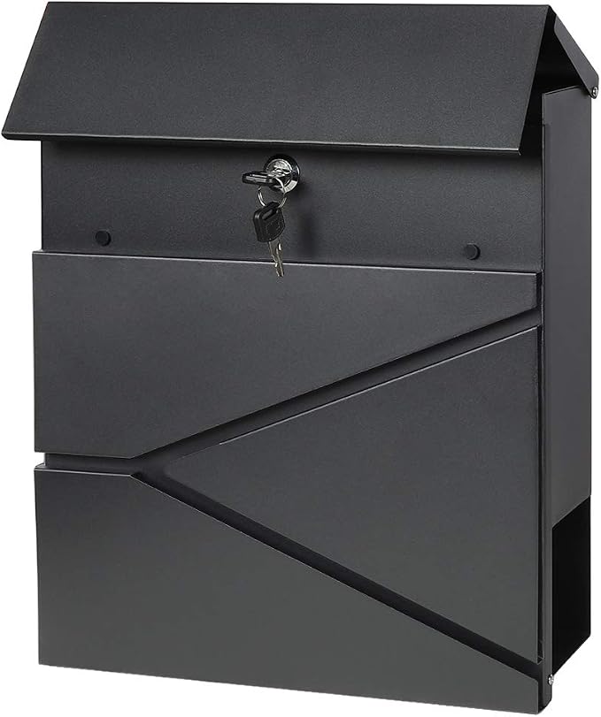 Lockable Mailboxes with Keys,Outdoor Wall Mounted Mail Box with Large Capacity,14 3/10" x 4 1/10" x 13",Black
