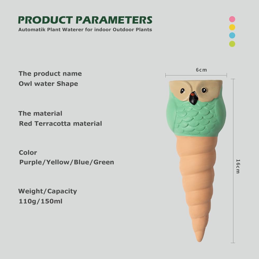 4 Pack Terracotta Watering Spikes, Vacation Self-Watering Planters Devices - Continuous Moisture with Slow Release Watering System - Perfect for Indoor Outdoor Plants (Owl Shape)