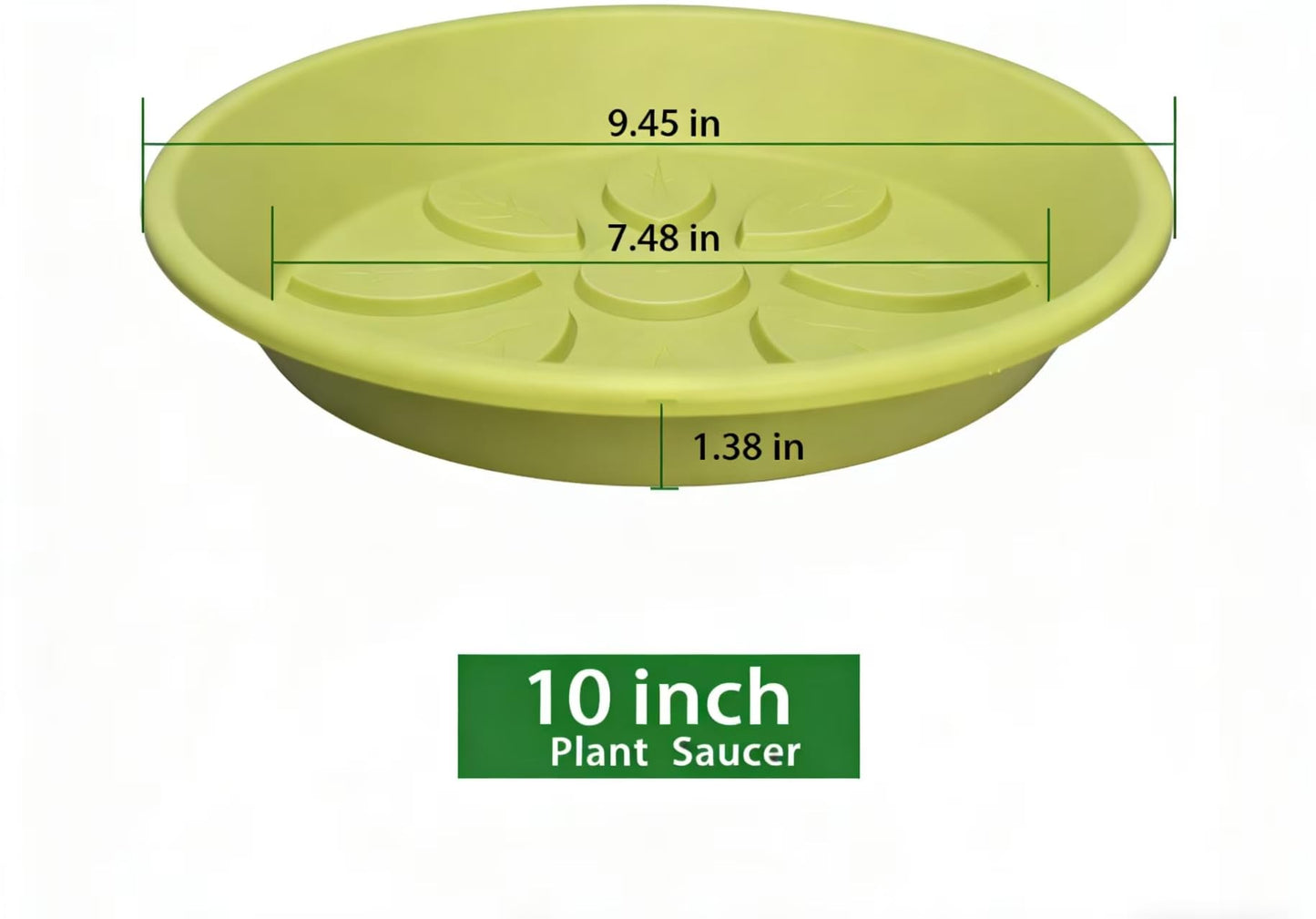 Heavy Duty Light Green Plant Saucer, Deep Waterproof Garden Drip Tray, Stylish Leaf Pattern Round Pot Base For Home Indoor Outdoor Planters, plant water catcher tray, trays for plants 10 Inch