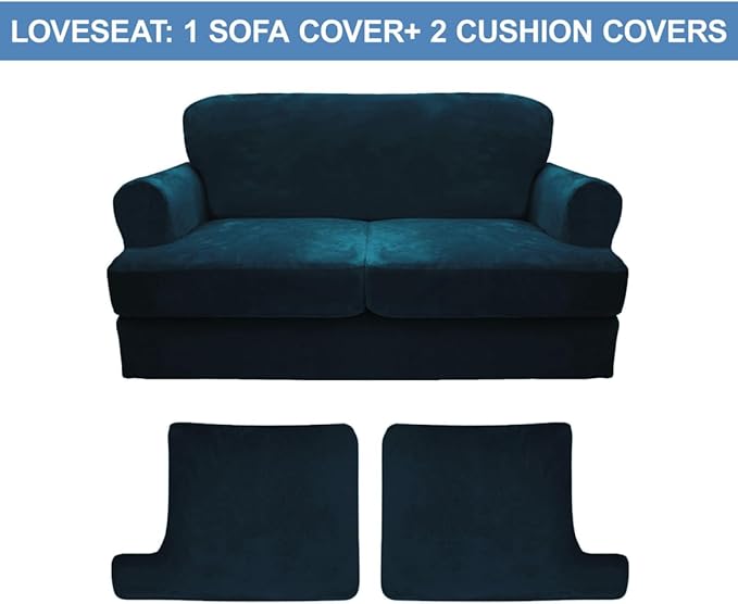 CUCRAF T Cushion Sofa Cover 3 Piece Loveseat Slipcovers, Soft Thick Velvet