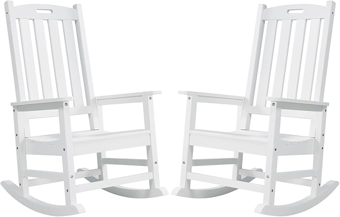 Psilvam Oversized Outdoor Rocking Chair Set of 2, HDPE Porch Rocker