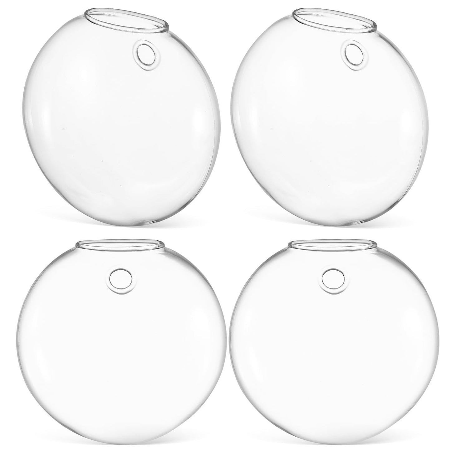 DOITOOL Wall Mounted Glass Vase for Hydroponics Plants, 4pcs Flat Bubble Hanging Terrarium Holders, Indoor Decorative Flower Containers for Wedding Centerpieces and Home Décor