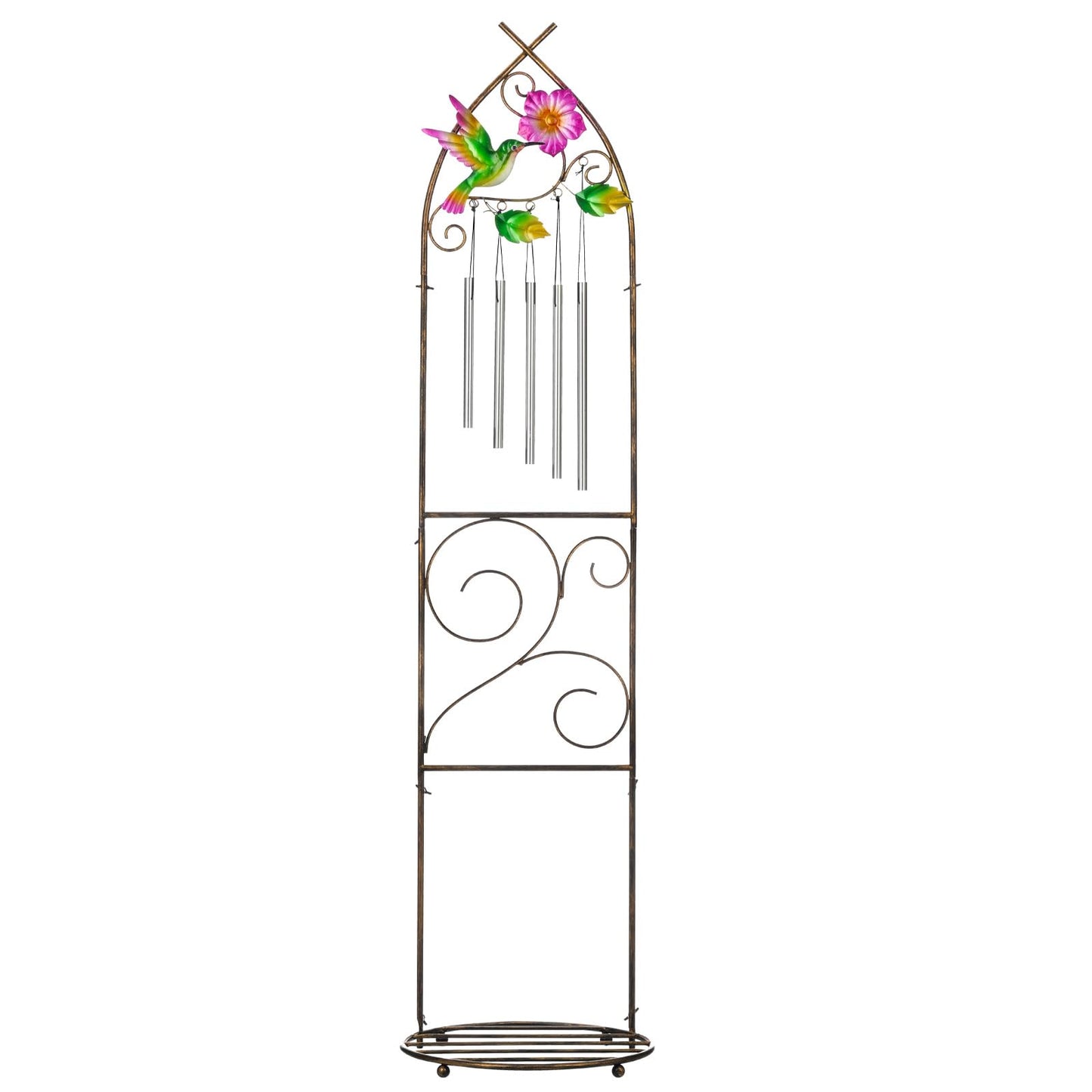 Garden Trellis with Plant Stands, 48” Metal Detachable Hummingbird Plant Pot Trellis with Wind Chimes for Climbing Plants Outdoor Lawn Patio Porches Decor