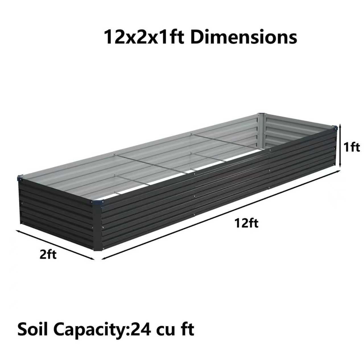 Foxlang 12x2x1ft(2 Pack) Galvanized Raised Garden Bed,Outdoor Planter Box Metal Patio Kit Planting Bed for Vegetables Flowers Herb,Black