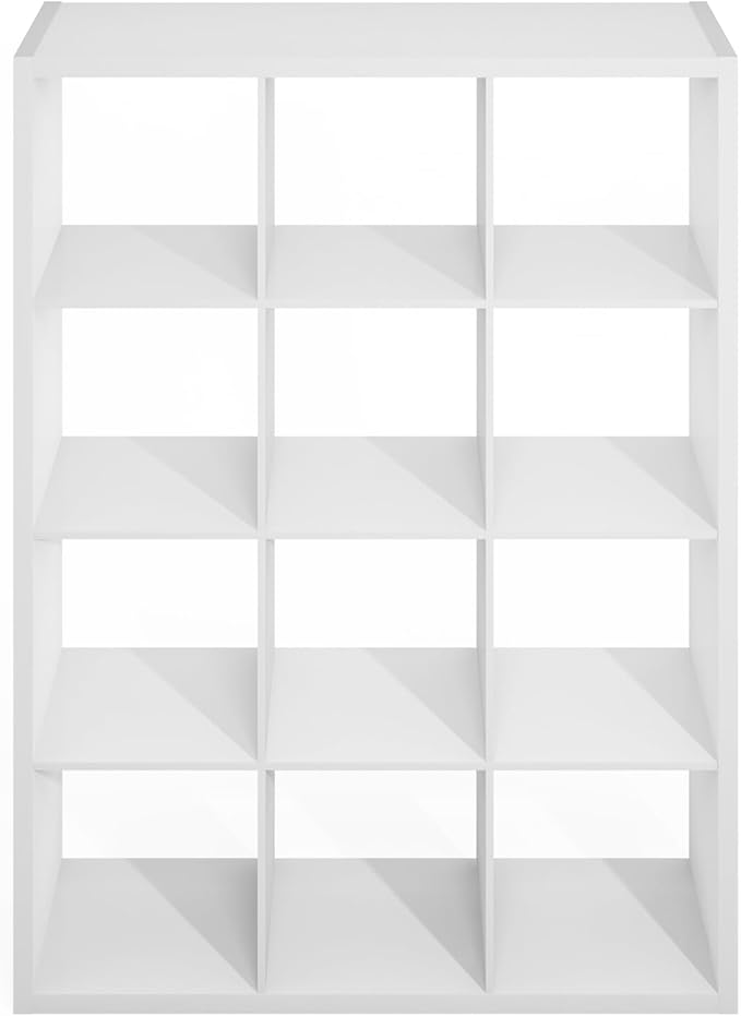 Furinno Simple Cube Storage Organizer, 12-Cube Display Shelf, Open Back