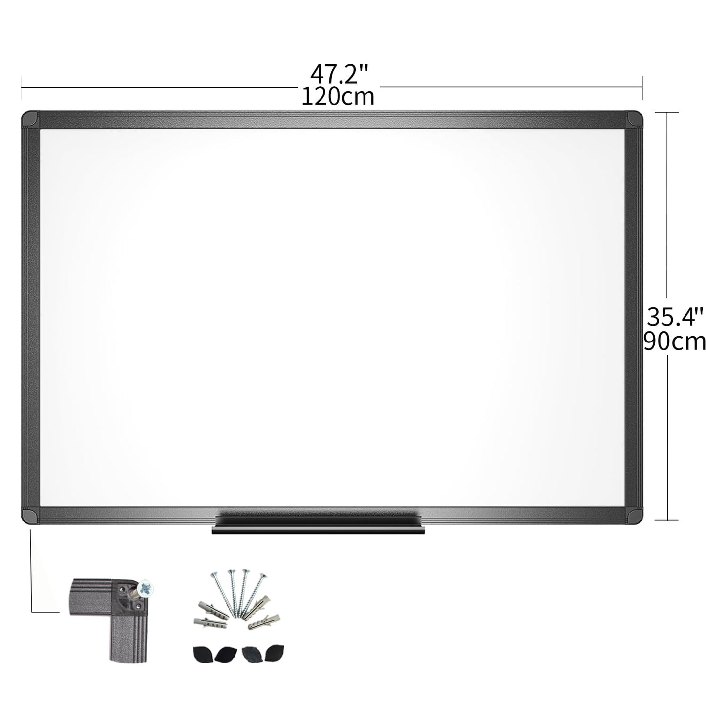 VIZ-PRO Magnetic Dry Erase White Board, 48 X 36 Inches, Black Aluminium Frame