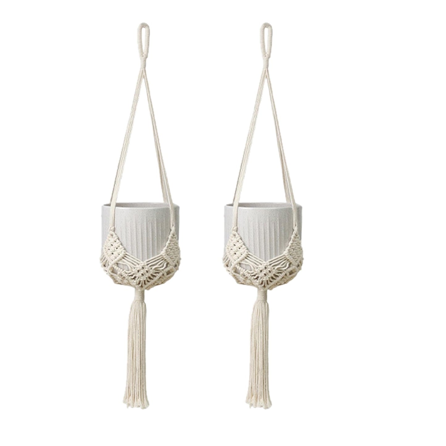 verkelly 2 Pack Macrame Hanging Planters with Patterns - Stylish Plant Hangers Crochet Boho Plant Holder Hanging Plant Basket for Up to 6 Inch Pots(White)