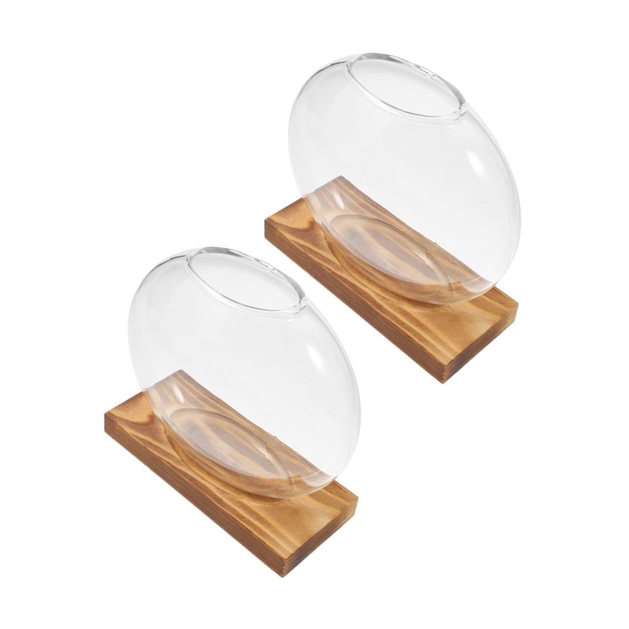 UTHCLO 2pcs Glass Vases with Wooden Stand Hydroponic Planter Set, Glass Terrarium for Indoor Plant Propagation, Small Flower Vases for Home and Office Décor