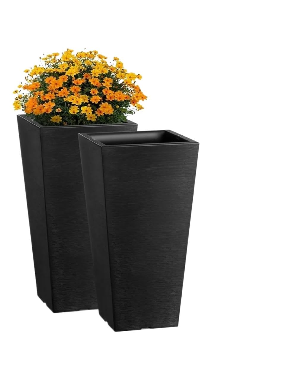 UXALoH6 Tall Planter Set of 2, 22inch, Large Planters for Outdoor Indoor Plants, Black Front Porch Flower Tree Plant Pots