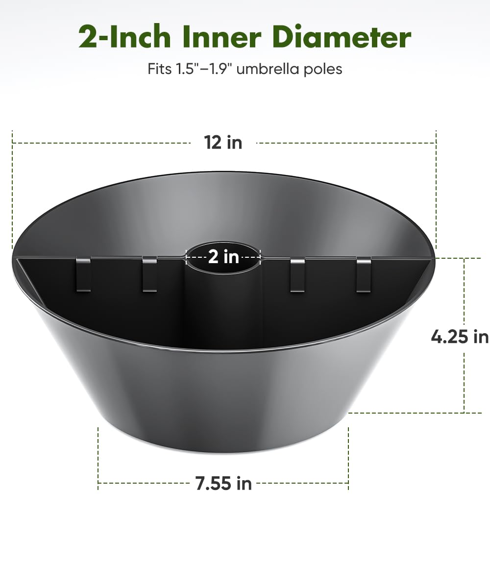 Koutemie 2-in-1 Umbrella Planter for Patio Table & Pole, Half Round Flower Planters Pots with Umbrella Hole Fits Poles Up to 2” Diameter, PVC Post Planter Wrap Around Umbrella for Garden, Black