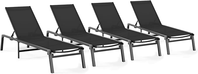 Patio Chaise Lounge Chair Set of 4, Foldable Lounge Chair
