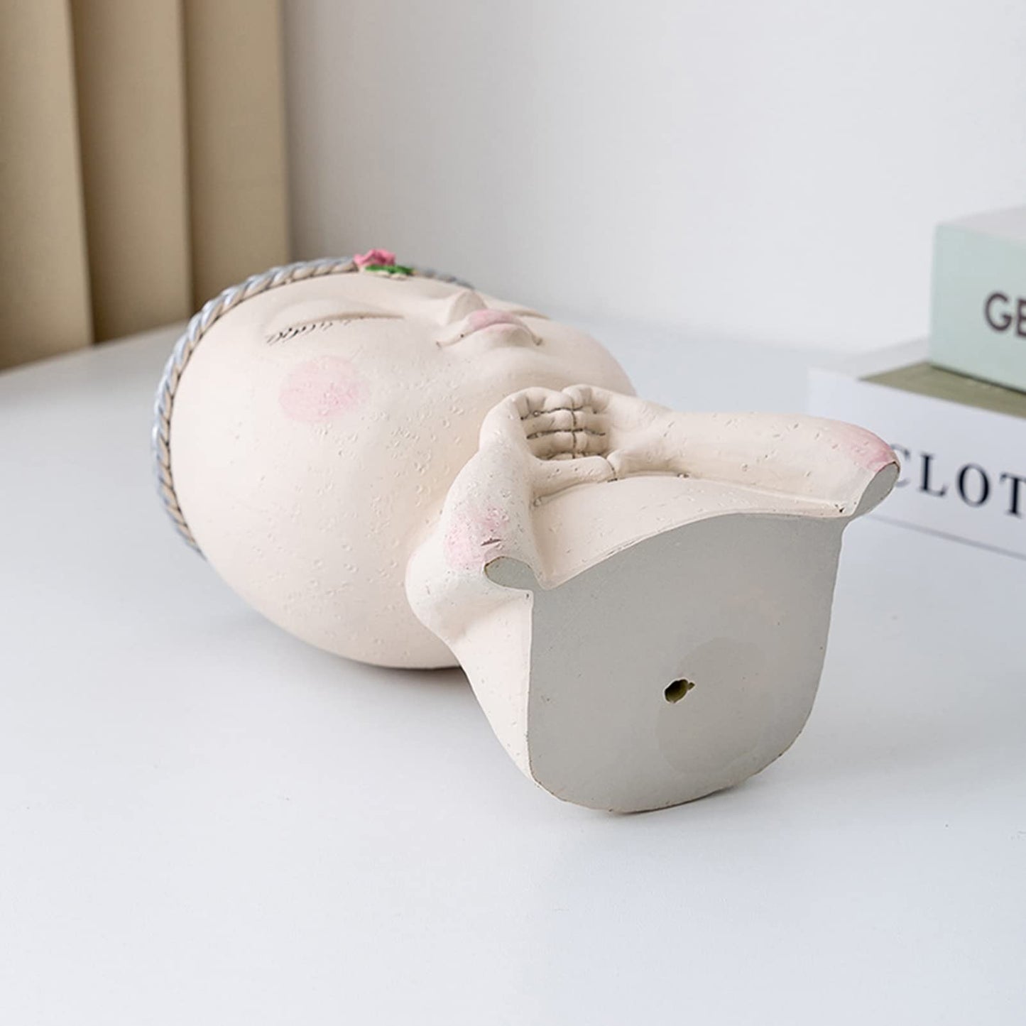 Altsuceser Face Flower Pot Head Planter, Little Girl Closed Eyes with Heart Gesture Flowerpot Planter Pots, Female Head Succulent Pots with Drainage Hole for Indoor Outdoor Plants White One Size