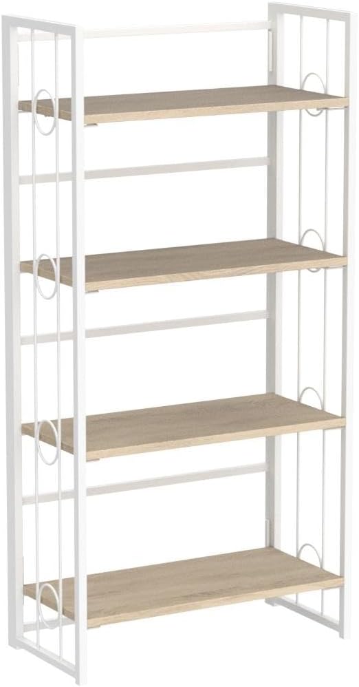 4NM No Assembly 4 Tiers Folding Bookshelf, 47.2" H Foldable Storage Shelves