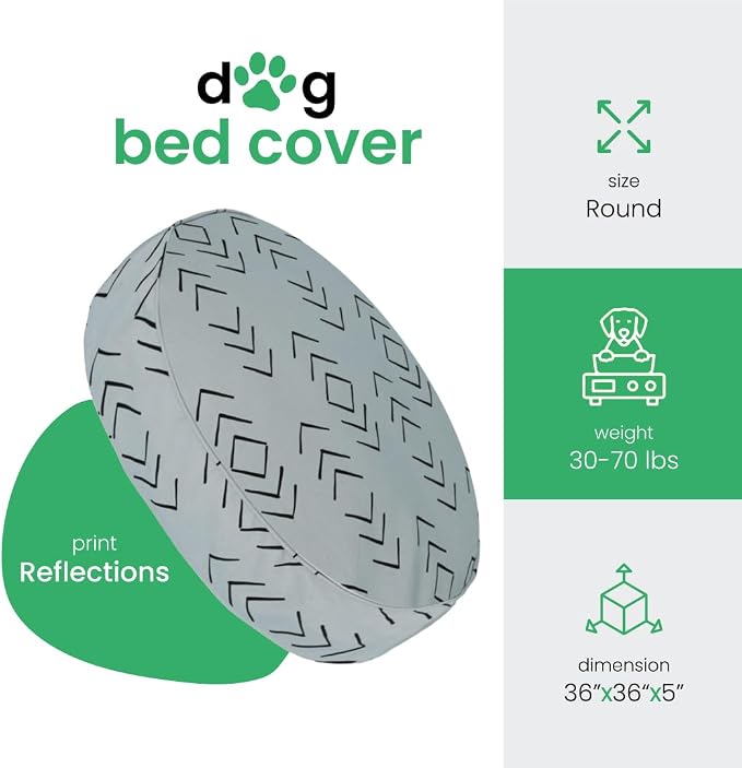 Molly Mutt Medium to Large Dog Bed Cover - Reflections Print - Measures 36” x 5’’ - 100% Cotton - Durable - Breathable - Sustainable - Machine Washable Dog Bed Cover