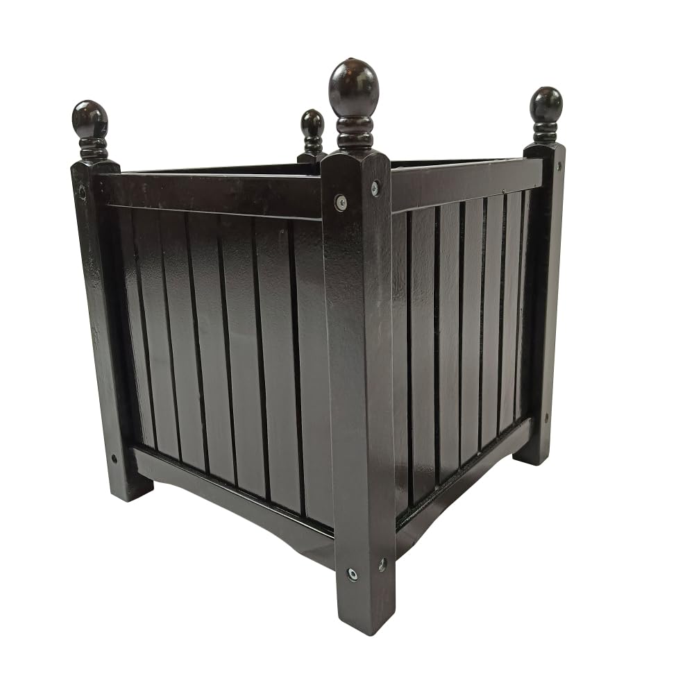 zzhugyin Wooden Outdoor Planter Box, Square Wood Herb Garden Pot for Patio, Deck, and Porch,Rustic Flower Container for Vegetables, Balcony, and Yard Decor (Black)