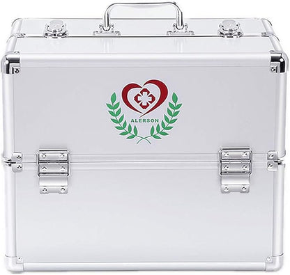 Nurth First Aid Kit Lockable First Aid Box Security Lock Medicine Storage Box with Portable Handle,Medication Lock Box 3 Tier Design/Precription Storage Box Large Space 14 × 9.8 × 11inch (Silver)