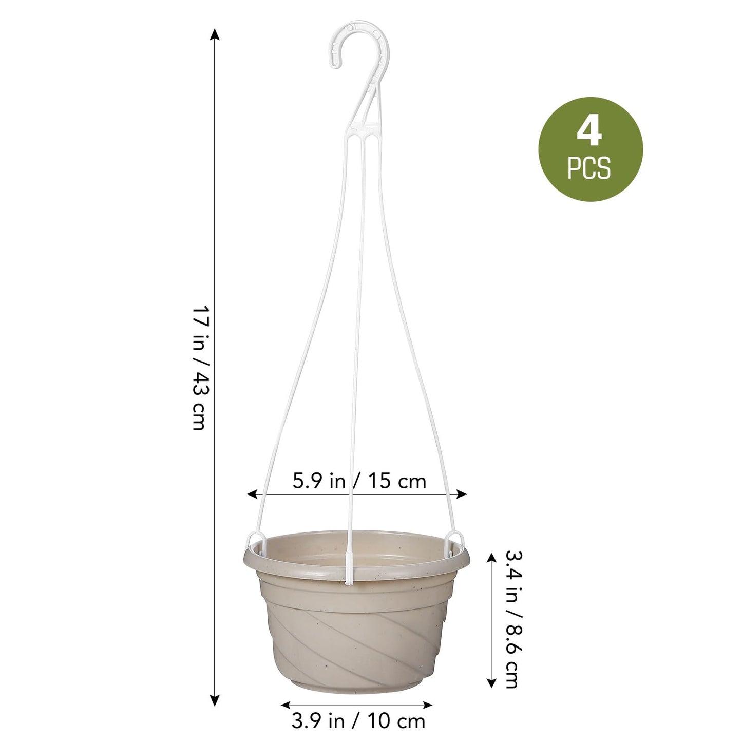 balacoo 6.69 Inch Plastic Hanging Planters with Drainage Holes and Hooks Lightweight Window Planter Pots for Indoor Outdoor Balcony Garden Set of 4 Hanging Baskets