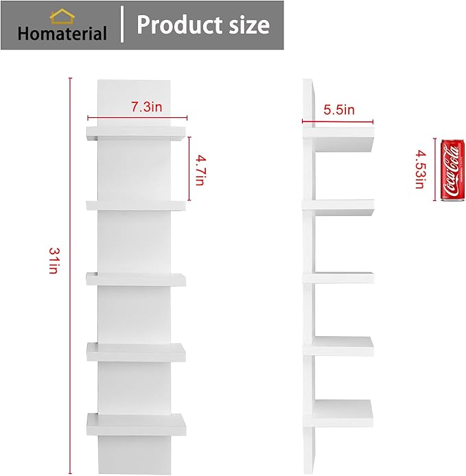 Homaterial 5 Tier Shelvesl, Vertical Column Wall Decor Mount Floating Shelves