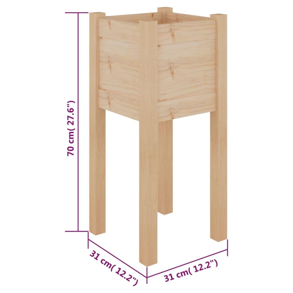 Large Outdoor Planter Box for Plants and Flowers, Solid Pine Wood Garden Planter 12.2x12.2x27.6 Inches, Rustic Square Raised Bed for Patio Balcony Terrace, Durable Natural Wood Finish, Easy Assembly