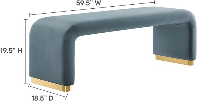 Modway EEI-6734-BRA-CAB Koda Performance Velvet Waterfall Long Bench, Brass