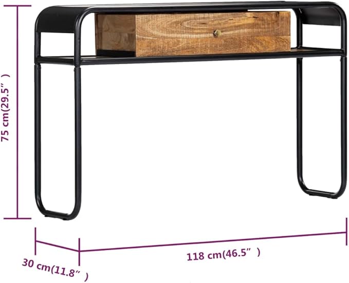 Console Table with 1 Drawer and 2 Compartments, 46.5"x11.8"x29.5" Solid Mango