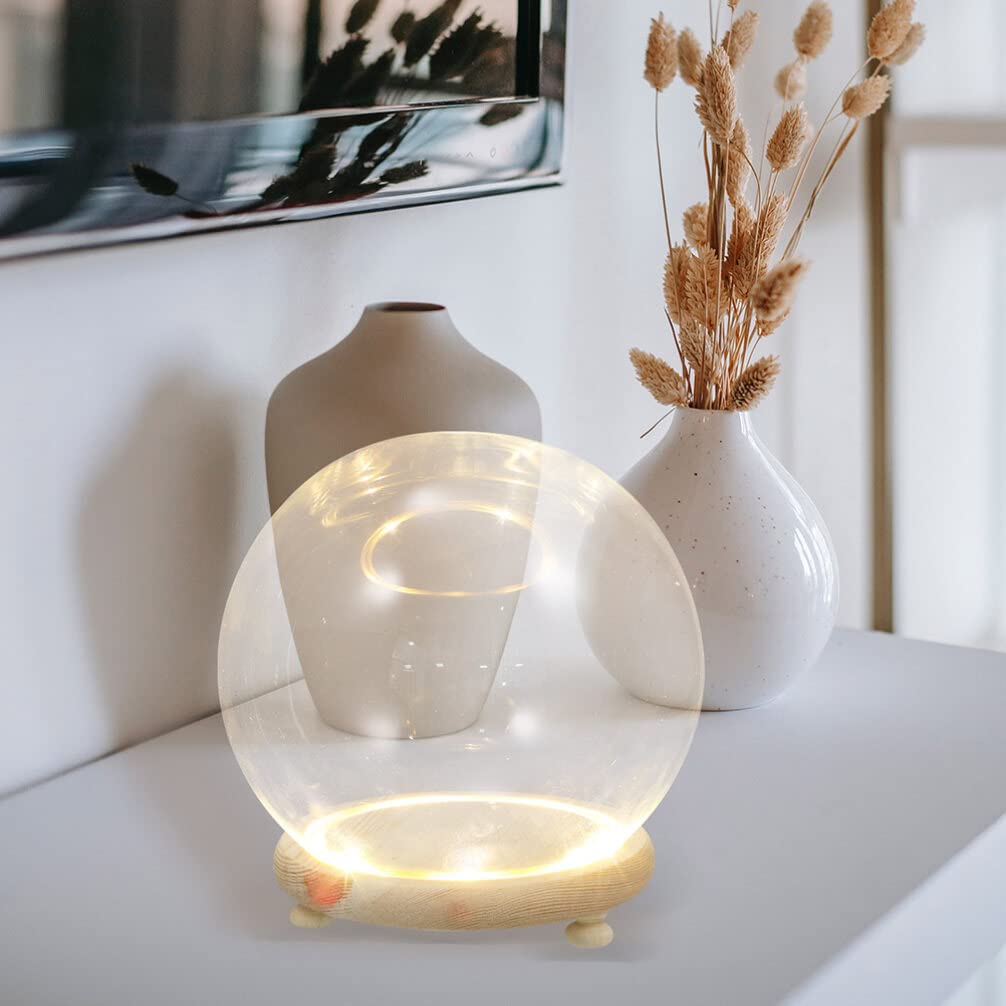 ABOOFAN Clear Glass Cloche Globes Display Dome Bell Jar with Wood Base LED Light 10cm DIY Craft Present Keepsake Globe Display Case Terrarium for Valentines Day Preserved Flower Plant Succulent