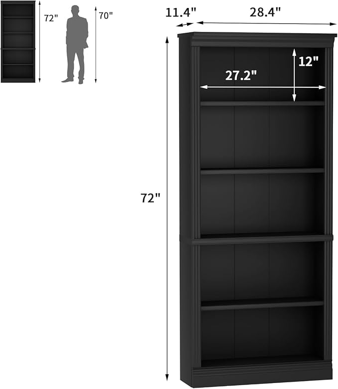 Furniwell Bookcase Bookshelves, 5-Shelf Tall Bookcase 71" Wood Open Display