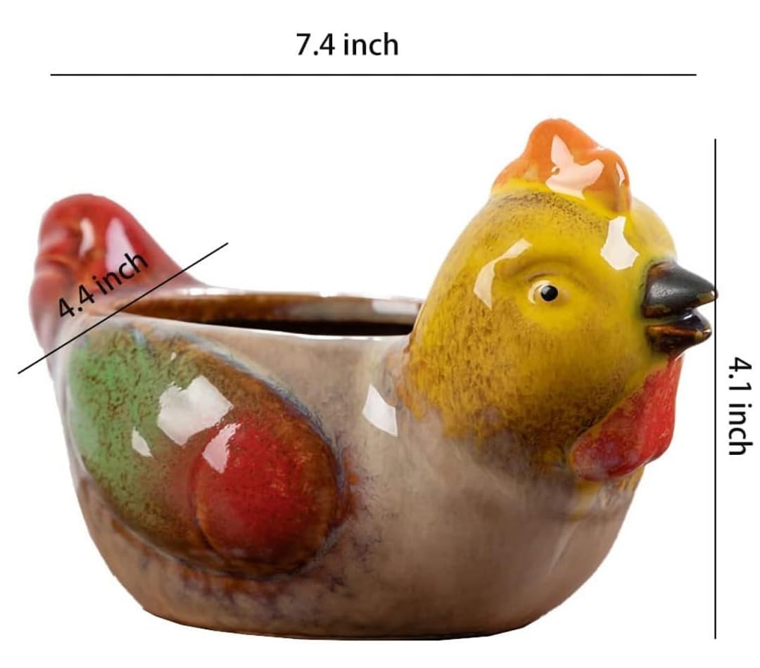 zmgmsmh Animal Shaped Planter Flower Pot Chicken Shape Small Succulent pots with Drainage Ceramic Animal Planter, Indoor Plant Container Planter with Drainage Hole Home Office Desk Garden (Chicken)