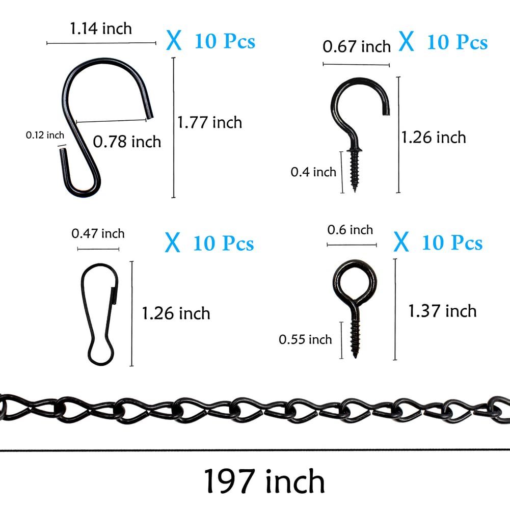 YINGFENG 236 Inch Black Metal Hanging Chains and Hanging Basket Hooks Set for Bird Feeders, Birdbaths, Planters, Grow Lights, Lanterns, Wind Chime and Ornaments, Eye Screws, Chain Hooks DIY