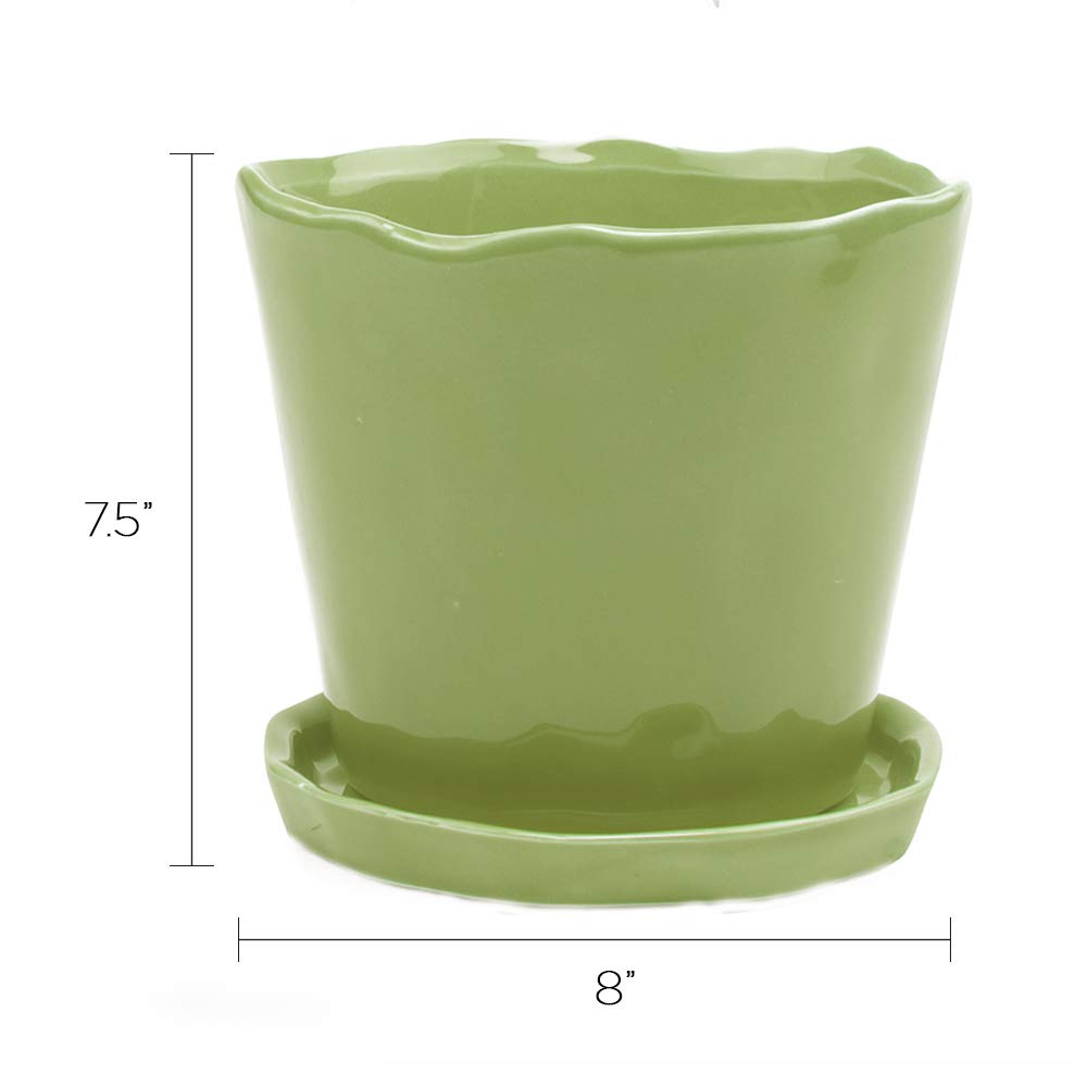 CHIVE ‘Tika’ Ceramic Planter Pot — Large 8" Succulent Pots for Indoor & Outdoor House Plants — Cute, Beautiful Modern Farmhouse Kitchen Decor — Green