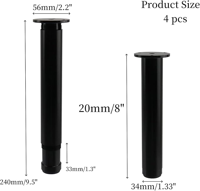 4 PCS Metal Adjustable Furniture Sofa Legs, Heavy Duty Bed Frame Center Support