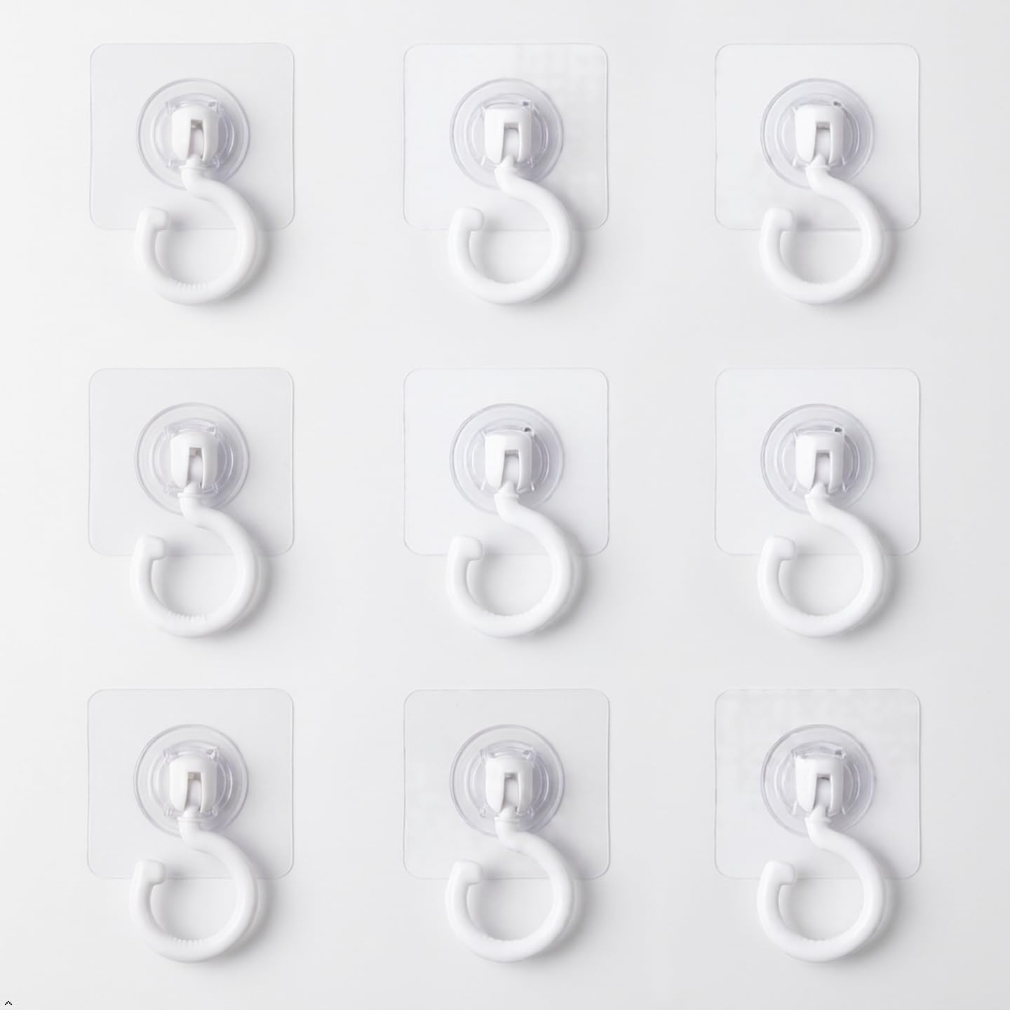 Clear Adhesive Hooks Heavy Duty, 9 Pack No Drill Rotating Swivel Wall & Ceiling Hooks, Strong Sticky Utility Hooks for Hanging Plants, Lights, Towels, Command Alternative (White)