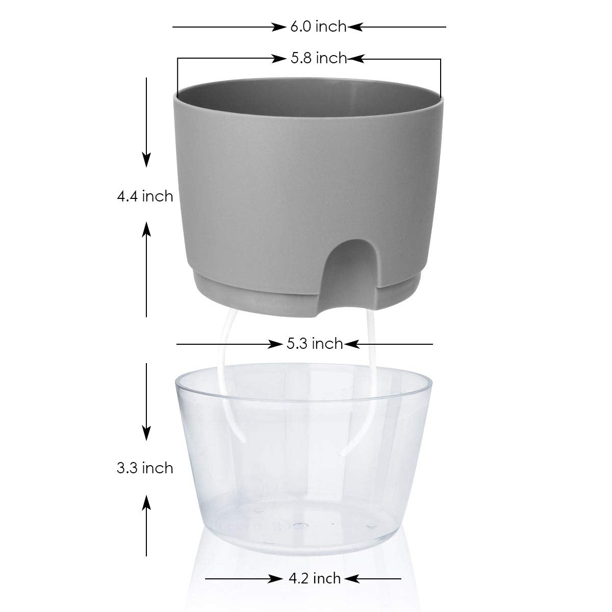 Vanavazon 6 Inch Self Watering Planter Pots for Indoor Plants, 3 Pack African Violet Pots with Wick Rope-Grey